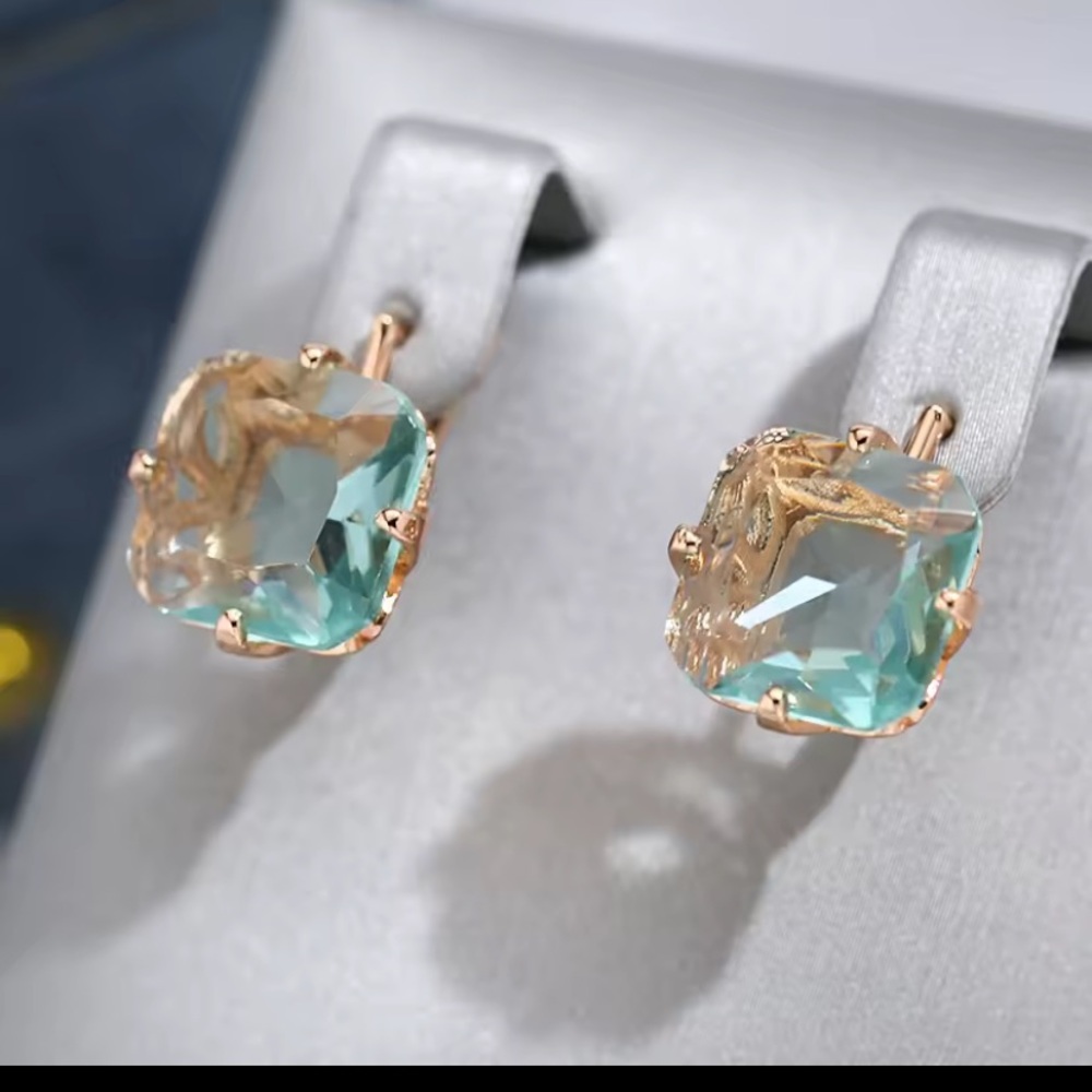 585/14k Rose Gold Earrings with Aqua Blue Crystal Stones